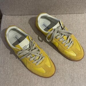 Yellow Suede Sneakers with Gray Laces